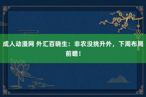 成人动漫网 外汇百晓生：非农没挑升外，下周布局前瞻！