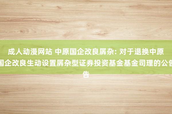 成人动漫网站 中原国企改良羼杂: 对于退换中原国企改良生动设置羼杂型证券投资基金基金司理的公告